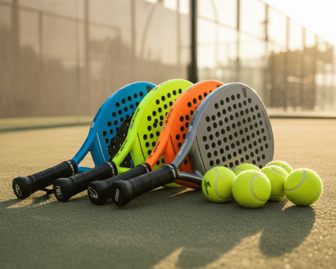 Quatre raquettes de padel rangées dans un casier connecté Neop